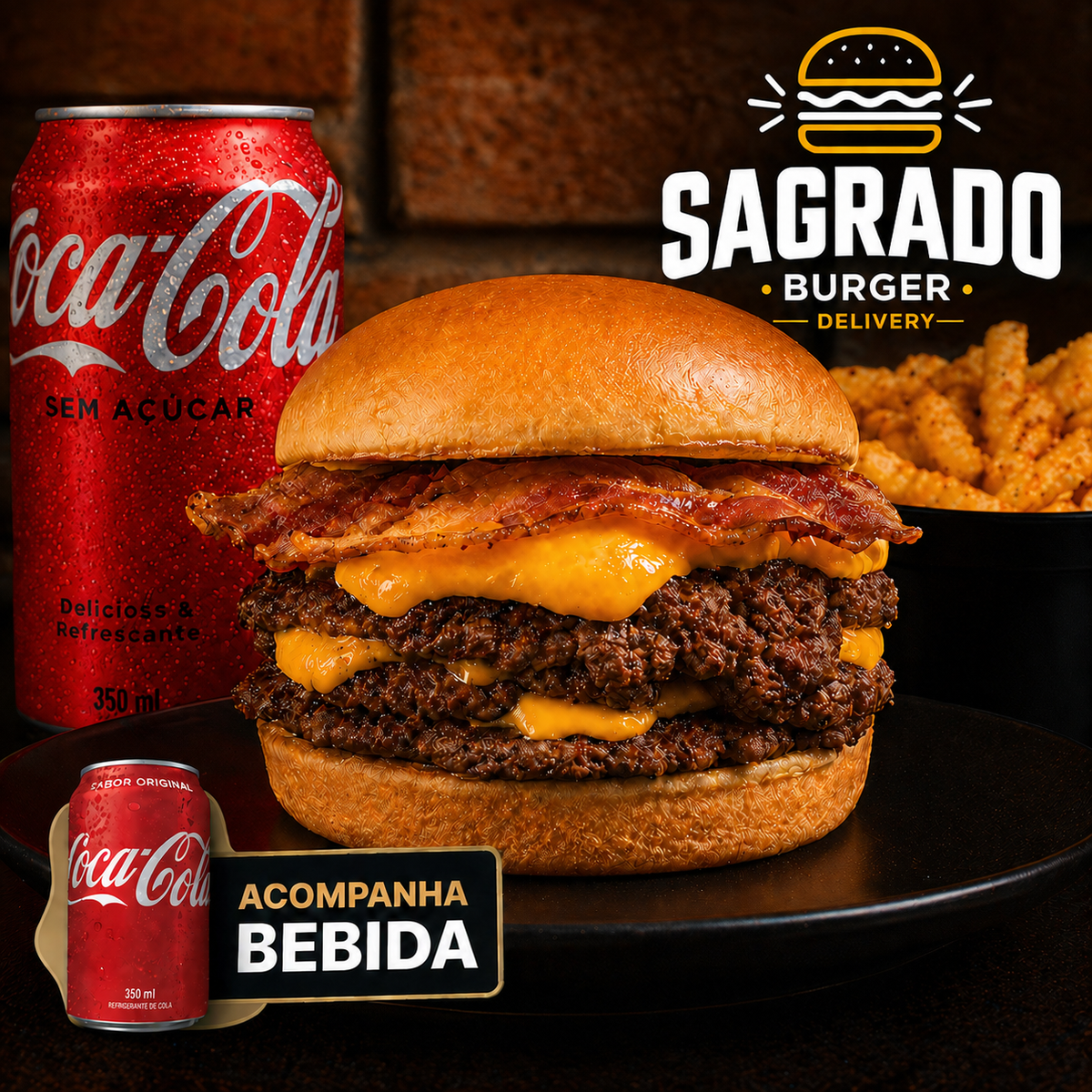 2X COMBO - Crispy Bacon em dobro + 2X Coca-Cola +2X Fritas